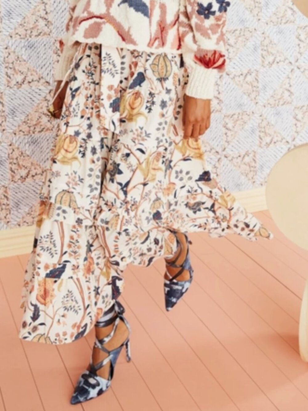 Ulla Johnson Cream ‘Sigrid’ Print Tiered Ruffle Cotton Midi Floral Skirt 6